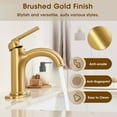 thumbnail image 4 of Wowkk Bathroom Faucet Brushed Gold Bathroom Sink Faucets Single Handle Vanity Faucet Pop-Up Drain Included, Modern RV Faucet with Water Supply Line and Deck Mount 1 Hole or 3 Hole, 4 of 10