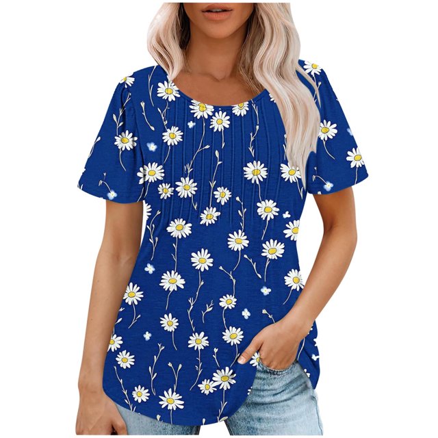 Pisexur Hauts de Printemps pour Femmes Blouses pour Femmes Décontractées Élégantes Hauts pour Femmes, T-Shirt Imprimé Décontracté pour Femmes Col Rond Manches Courtes Multicolore, TG