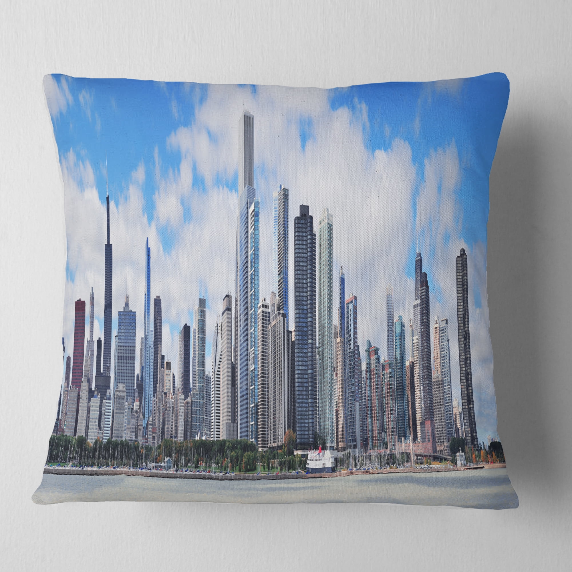 Designart Chicago City Urban Skyline - Photography Throw Pillow - 16x16