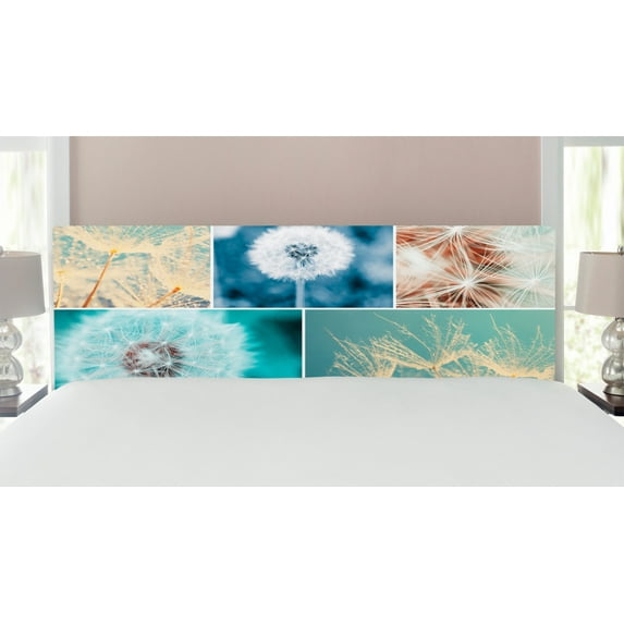 Dandelion Headboard, Blooming Dandelion Flowers Fluffy Soft Purity Fragrance Natural Organic Color Collage, Upholstered Decorative Metal Bed Headboard with Memory Foam, King Size, Blue, by Ambesonne
