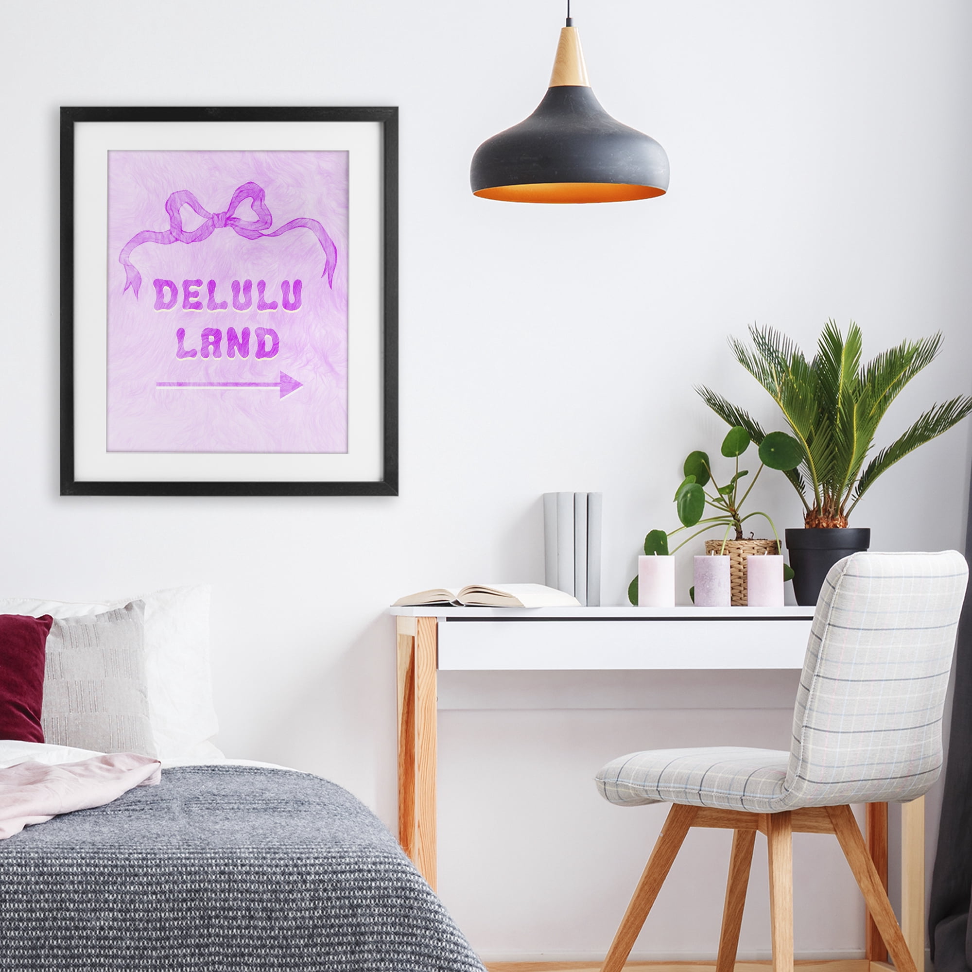 Stupell Industries Delulu Land Feminine Ribbon Black Framed Print Under Glass, design by Ziwei Li