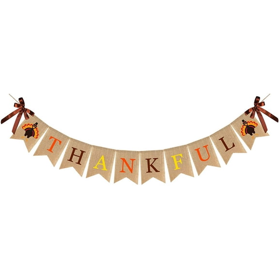 Fall Thanksgiving Burlap Banner Vintage Turkey Thankful Banner Garland with Bows Fall Autumn Hanging Bunting Flag for Harvest Thanksgiving Day Home Party Decoration Supplies