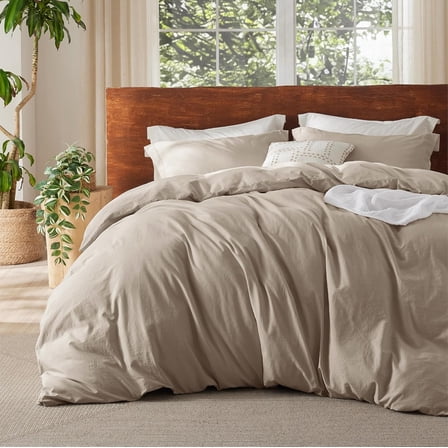 100% Washed Cotton Duvet Cover King Size - Frosted Almond Minimalist Cotton Duvet Cover Linen Like for All Seasons - GentleSoft™ Plain Simple Bedding (Frosted Almond, King, 104"x90")