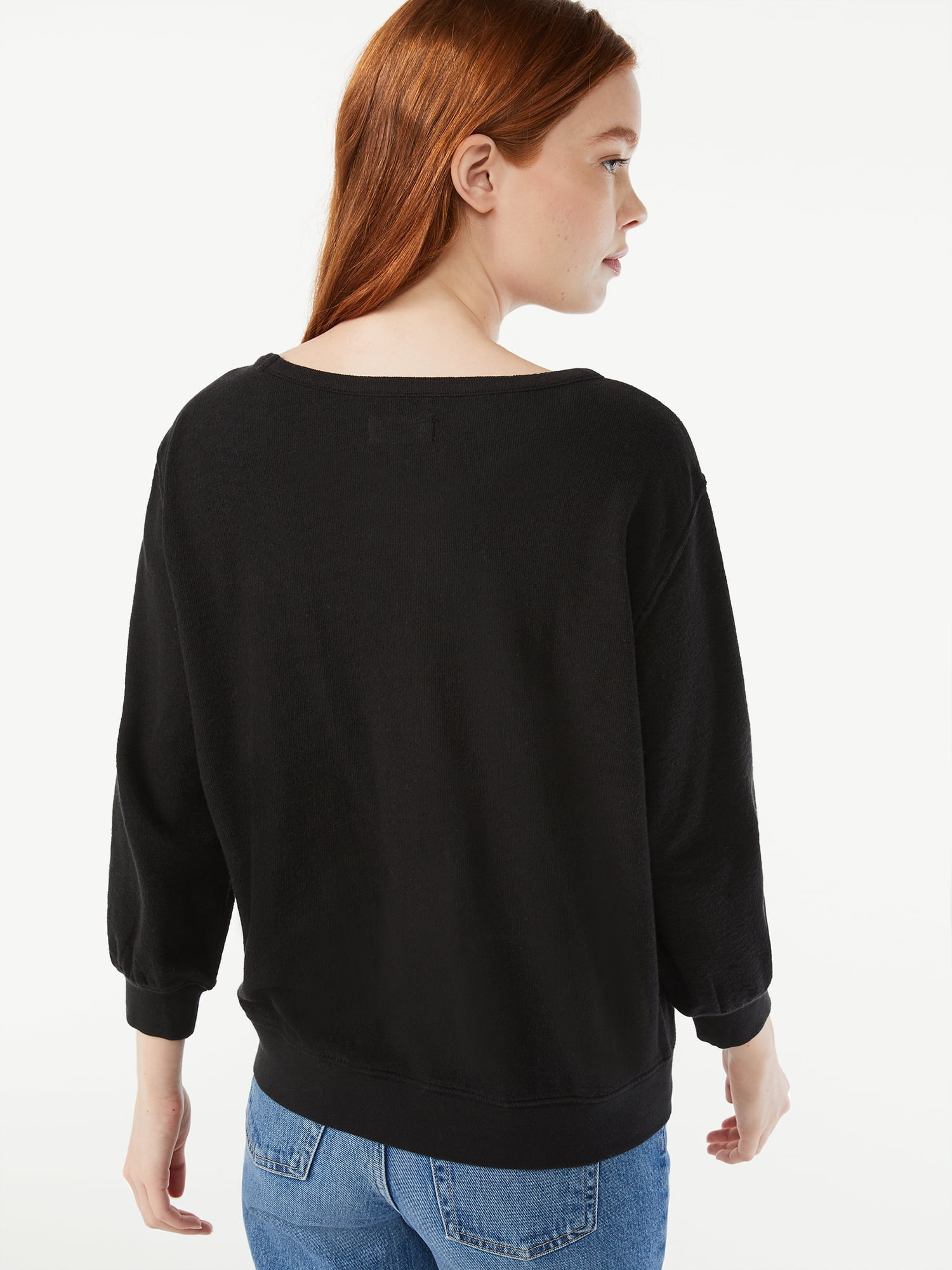 Free Assembly Women's Crewneck Sweatshirt with ¾-Sleeves