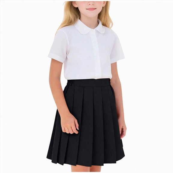 mgoYE School Uniform Skirt Girls 2-17T Kids High Waist A-line Pleated Skorts Girls Solid Color Mini Skirts with Shorts(Black,4-5 Years)