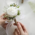 thumbnail image 4 of Hxoliqit Mother's Day Artificial Flowers Real Touch For Outdoor Spring Decoration Gift For Birthday, Wedding,Mother’S Day,Ivory Rose Wrist Corsage Wristlet Band Bracelet And Men Boutonniere Set For, 4 of 7