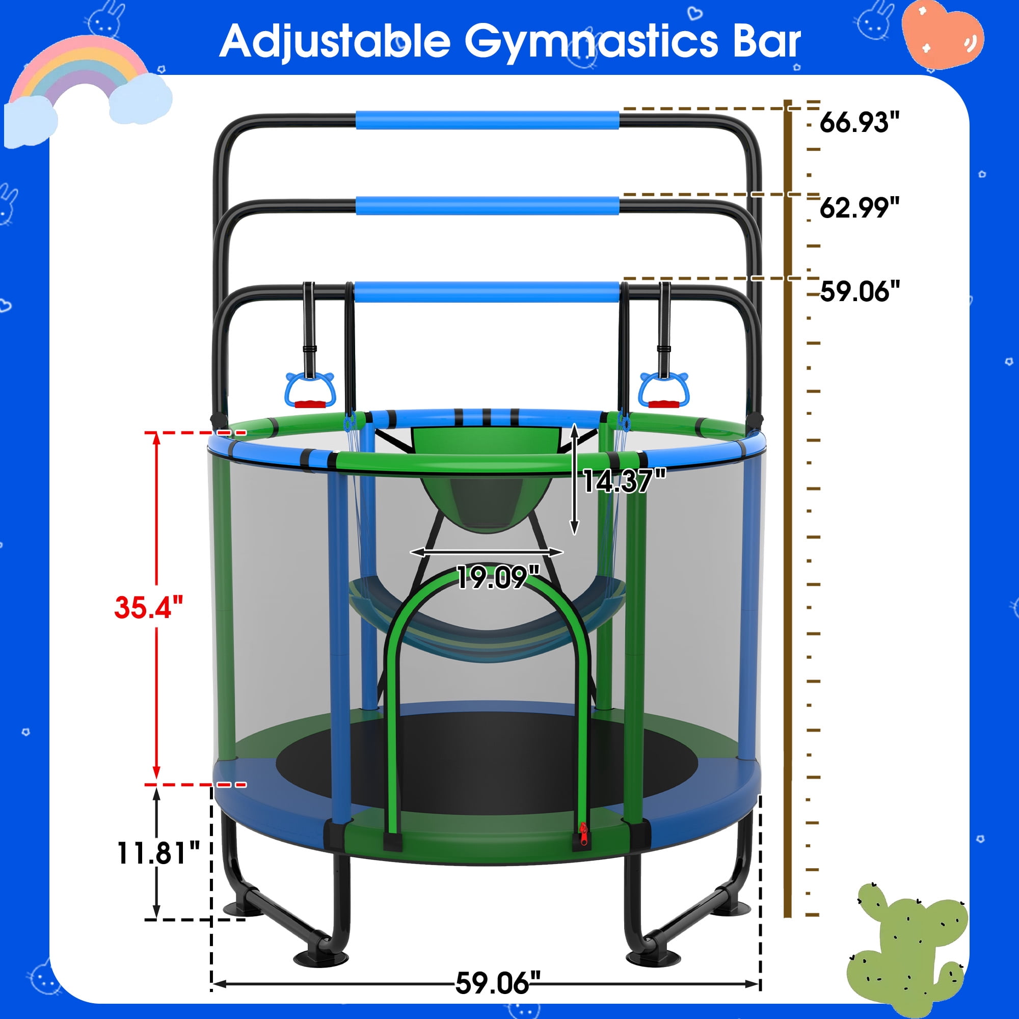 Cochan Trampoline for Kids 5FT 600LBS Toddler Trampoline with Enclosure Net and Handlebar, Mini Small Kids Trampoline for Age 1-6, Birthday Gift for Kids