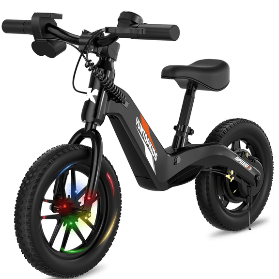 YunTopKids Electric Balance Bike for Kids, 12-Inch Tires, 5.6/9 mph, Adjustable Seat, up to 4.9 Miles, 3 Speed Settings,Electric Bike for Kids Ages 3–5,Black
