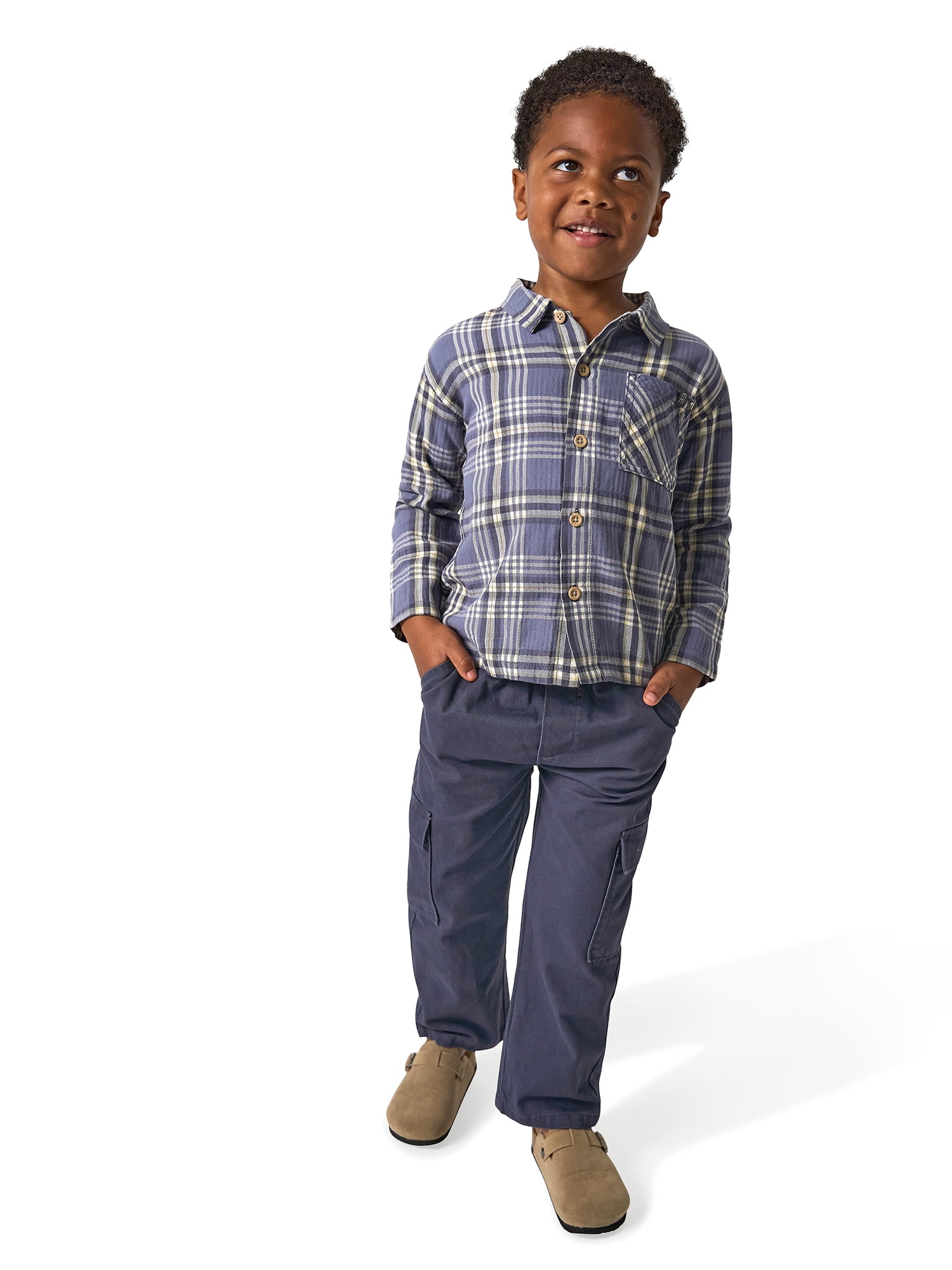Modern Moments by Gerber Toddler Boy Button Down Shirt and Cargo Jogger Outfit Set, Sizes 12 Months - 5T