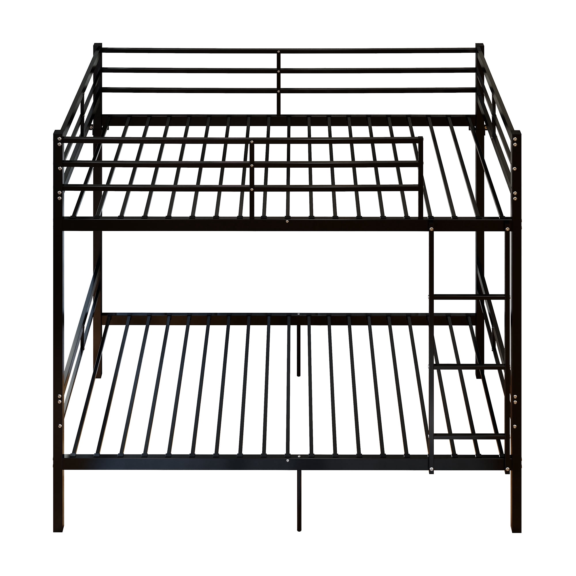 Twin Over Twin Metal Bunk Bed with High Guardrail & Ladder, Noise Free with Storage Space