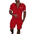 thumbnail image 1 of FhsagQ Men's Shirts Shirts for Men Assless Male Casual Striped Gradient Ramp Print Two Piece Suit Zipper Short Sleeve Top Blouse Suit Drawstring Pocket Short Set Men's Shirts Tops Cotton Red XXL, 1 of 4