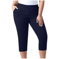 thumbnail image 4 of Plus Size Capri Leggings for Women Stretch Knee Length Pull On Capris Elastic Waist Casual Slim Fit Workout Pants Navy XL, 4 of 7