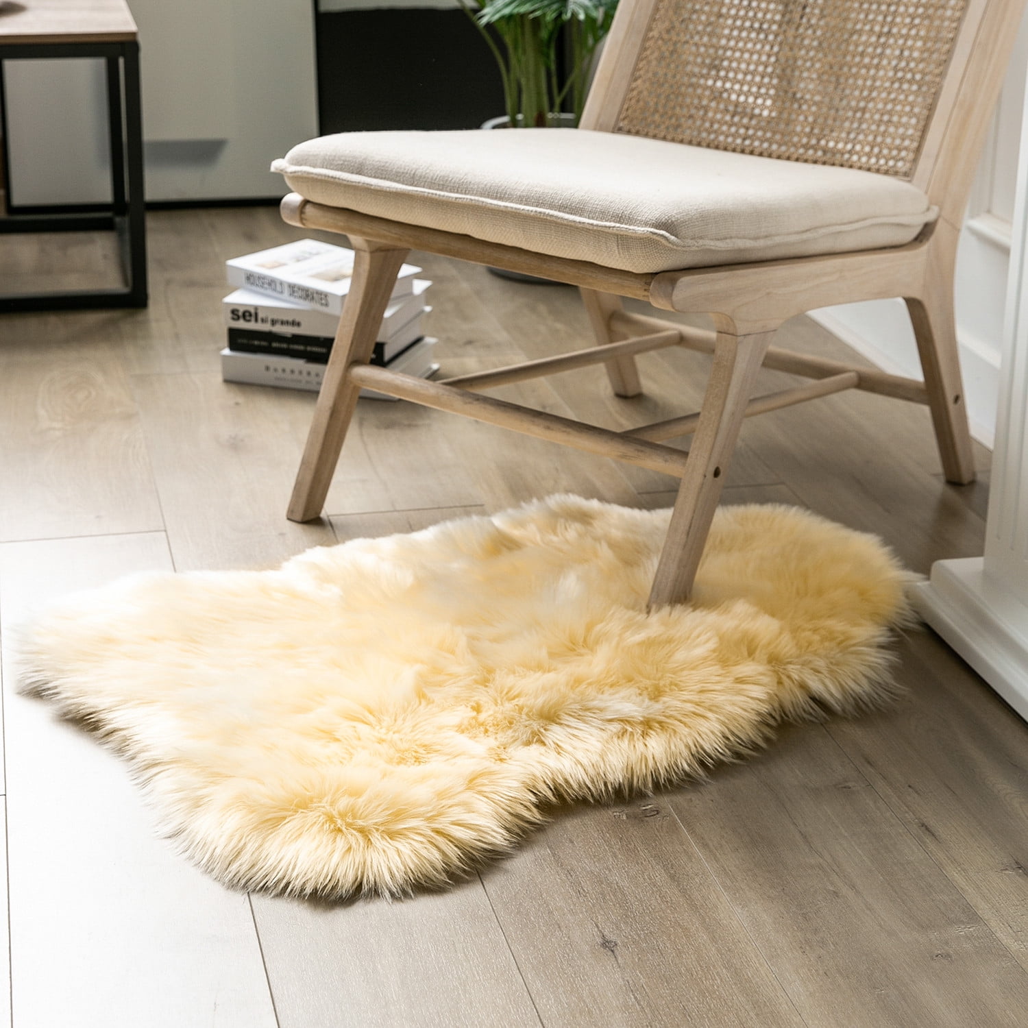 Deluxe Ultra Soft Faux Sheepskin Fur Series Fluffy Decorative Indoor Shag Area Rug, 2 x 3 Feet, Light Yellow, 1 Pack