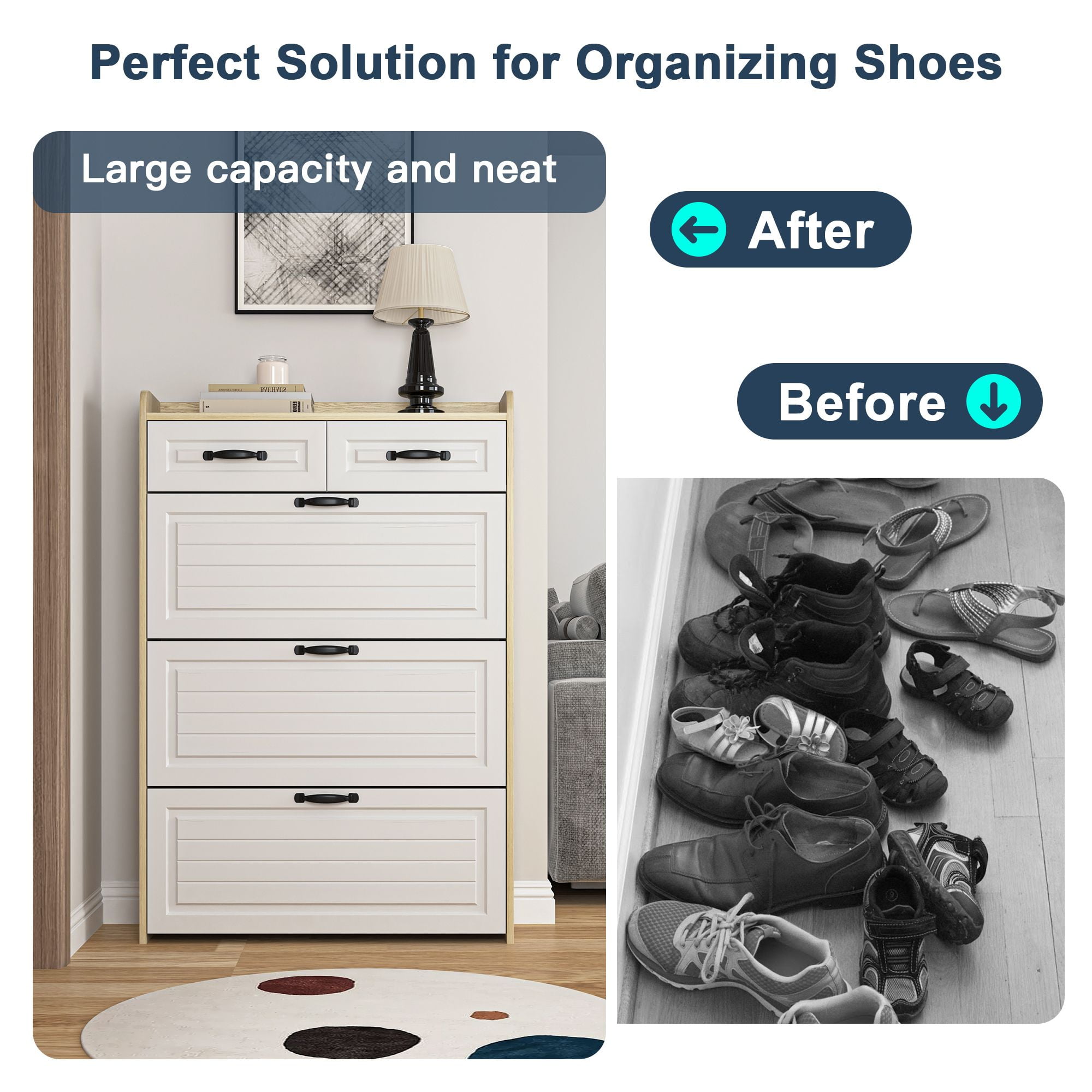 Demi Bonn Narrow Shoe Storage Cabinet, Shoe Cabinet for Entryway with 3 Flip Drawers, Wood Hidden Freestanding Shoe Organizer for Hallway, Bedroom, Apartment, Oak