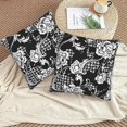 thumbnail image 2 of Plaid Pattern with Flower Baroque Ornament Throw Pillow Covers Set of 2 Pillow Cushion Cases Square Pillowcases for Sofa Bedroom Living Room Car, 20 X 20 Inch, 2 of 6