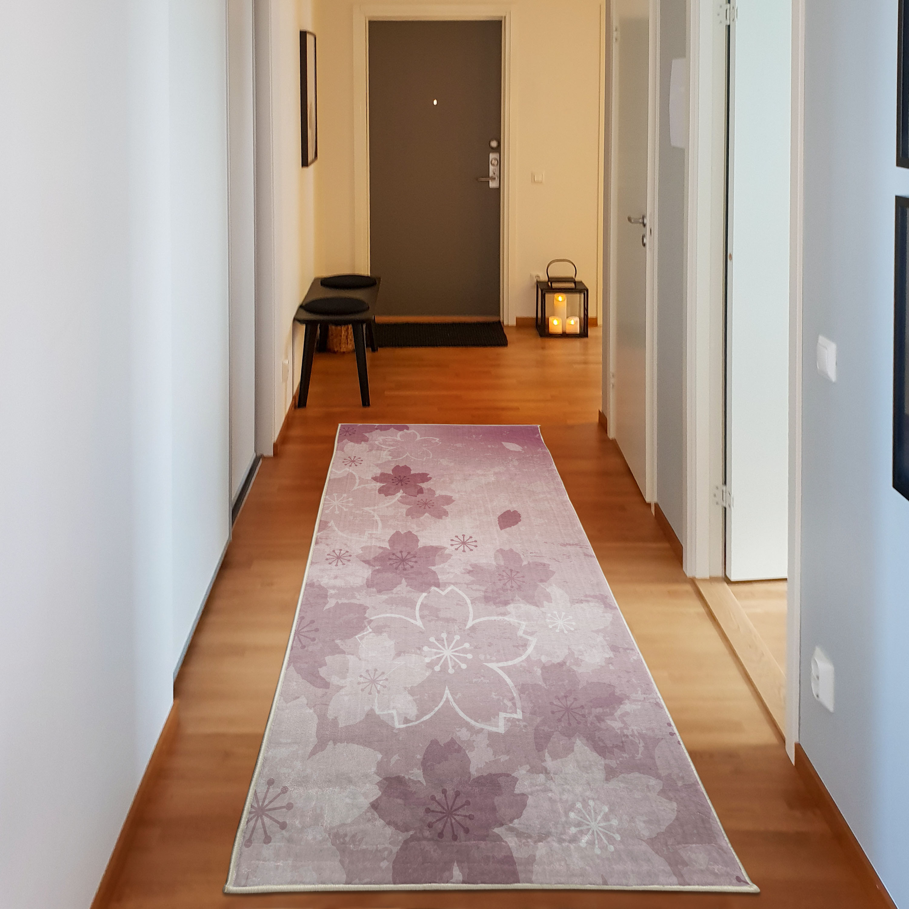 Nature Decorative Rug, Cherry Blossoms Pattern in Shabby Form Style ...