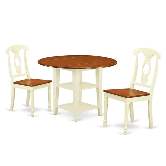 East West Furniture Sudbury 3-piece Wood Table and Dinette Chairs in Cherry