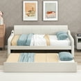 thumbnail image 3 of EUROCO Twin Size Upholstery Daybed with Trundle Bed, Wood Sofa Bed, Beige, 3 of 12
