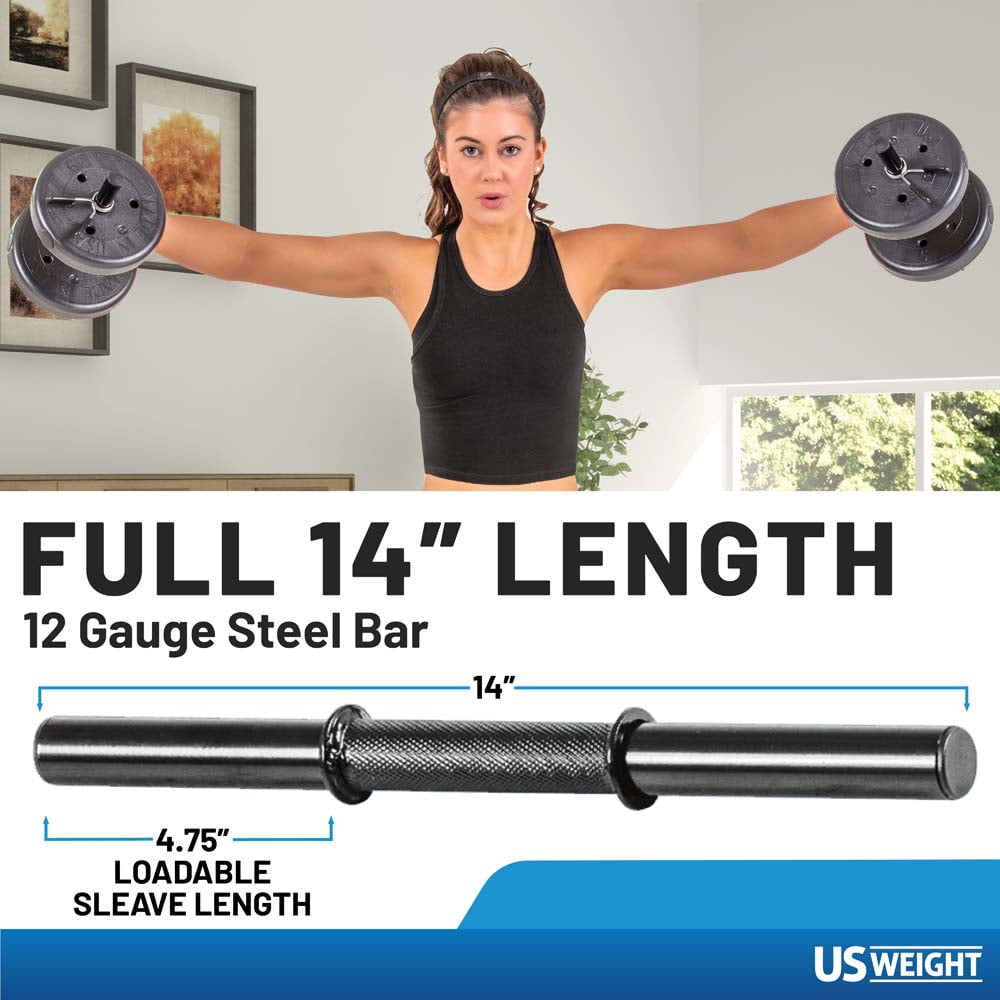 US Weight Adjustable 42LB Dumbbell Set with Spring Clips, 14" Knurled Bars – A, Essential Home Gym Equipment for Strength Training