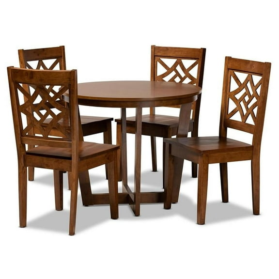 Bowery Hill Walnut Brown Finished Wood 5-Piece Dining Set
