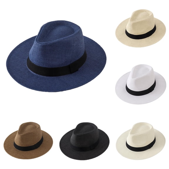 Mens Straw Cowboy Hat Wide Brim Breathable Summer Sun Hat with Chin Strap for Outdoor Travel Fishing Gardening