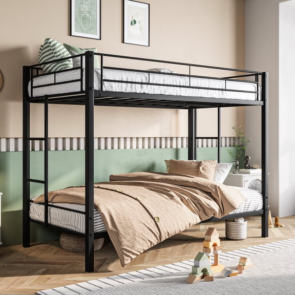 Strong-Support Metal Bunk Bed Twin | Bedroom Mattress, 11 Slats, No Sagging