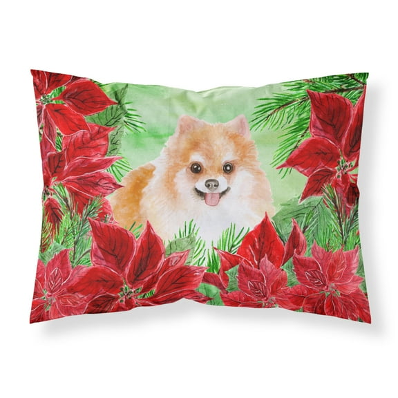 Pomeranian 2 Poinsettas Fabric Standard Pillowcase