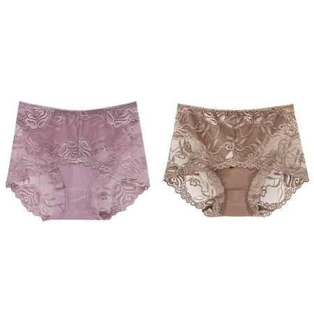 (2-Pack) Kcodviy Womens Mid High Waist Size 9 Womens Underwear Lace Panties Transparent Microfiber Women s Panties Seamless Large Size Womens Panties Pack No Show Lift Briefs