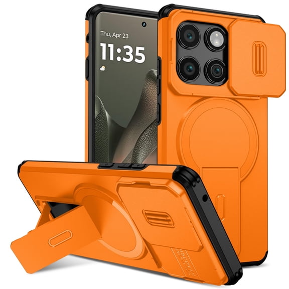 SELOZKE Compatible with Motorola Moto Edge 2025 Orange Phone Holder, Magnetic Protective Phone Case