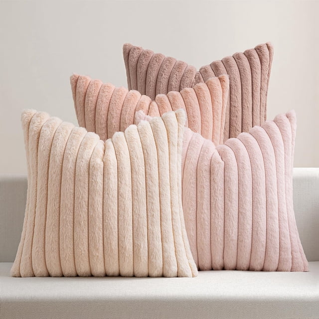 Fundas de almohada MIULEE de piel sintética de felpa, 45 x 45 cm, juego de 4 unidades, color rosa