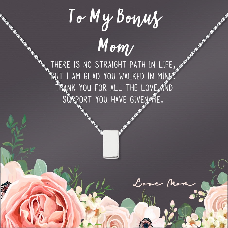 Mother's Day Gift for Mom, Mother's Day Gift for Step Mom, Bonus Mom Mother's Day Gift, Necklace and Card for Mother's Day, Necklace and Card for Step Mom [Silver, No-Personalized Card]