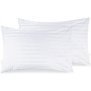 CALIFORNIA DESIGN DEN Soft & Silky 500 Thread Count 100% Cotton Sateen, Cool & Smooth with A Classic Opening, Set of 2 King Pillow Cases (Damask Stripe - Bright White)
