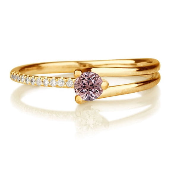 1.25 carat Round Cut Morganite and Diamond Engagement Ring in 10k Yellow Gold