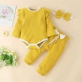 thumbnail image 2 of Byoo Baby Girls Ribbed Long Sleeve Romper Pants Set with Bow Tie Hairband Cute Outfits, 2 of 3