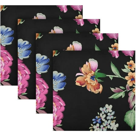 

BESTKITTY Bouquet Pattern Black Cloth Napkins 20x20 Inch Washable Dinner Napkins Soft Comfortable Reusable Cloth Napkins for Dinning Wedding Festivals Party (Set of 4)
