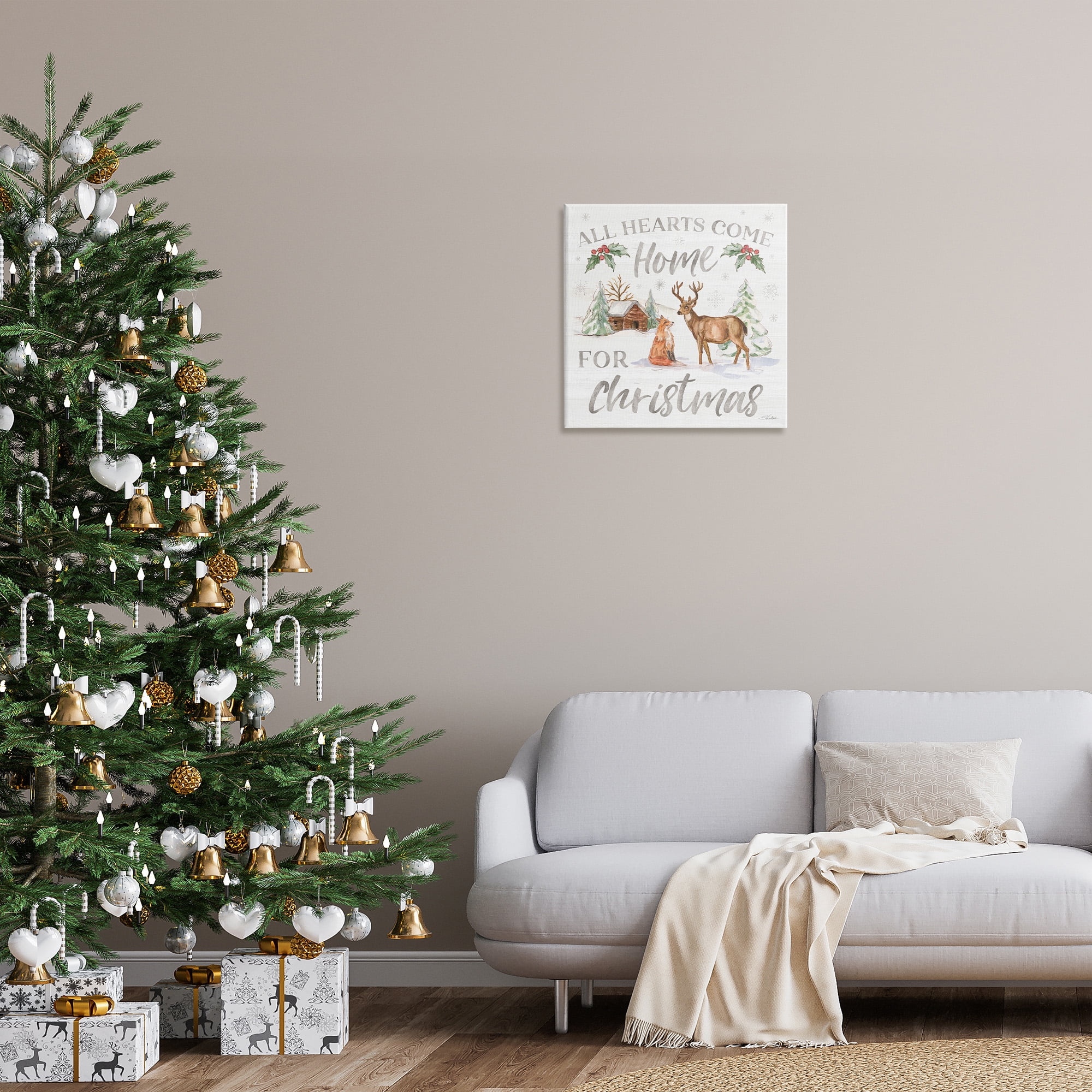 Stupell Industries Home For Christmas Phrase Holiday Painting Gallery Wrapped Canvas Art Print Wall Art, 24 x 24