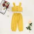 thumbnail image 2 of Toddler Baby Girl Solid Color Ruffle Sleeveless Button Down Halter Tank Crop Tops and Pants Outfits Yellow 1-2 Years, 2 of 6