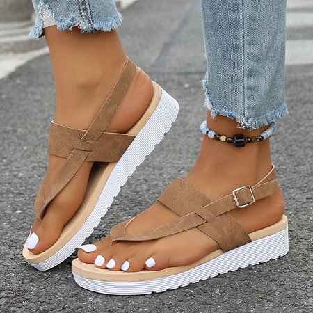 

Roman Style Flat Sandals for Women Summer 2024 Lightweight Non Slip Beach Shoes Woman Buckle Strap Clip Toe Gladiator Sandalias