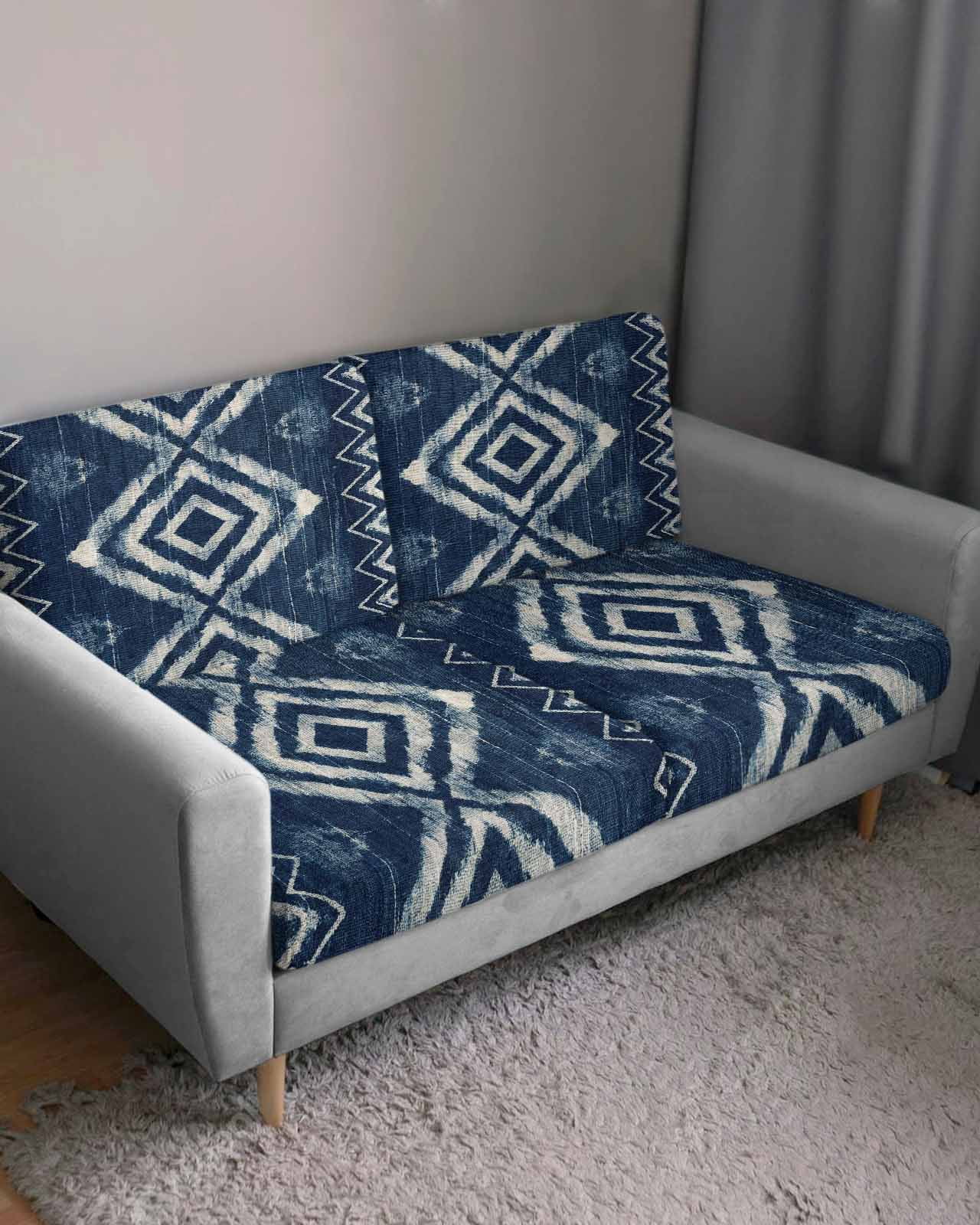 Navy Blue Couch Cushion Covers Stretch, Washable Sofa Seat Covers Individual Seat Cushion Sofa Slipcovers Vintage Tribal Abstract Geometric Tie Dye Art Couch Cover Furniture Protector S-3PCS