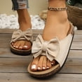 thumbnail image 2 of Rokment Womens Bowknot Cork Footbed Slip on Slides Sandals Beach Casual Suede Open Toe Platform Dress Slippers Comfortable Wide Width Walking Flat Summer Beige Size 6.5, 2 of 5