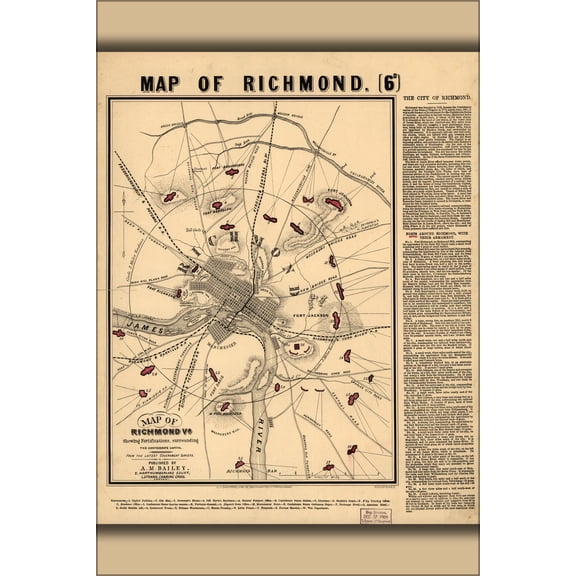 24"x36" Gallery Poster, Map of Richmond, Virginia fortifications 1864