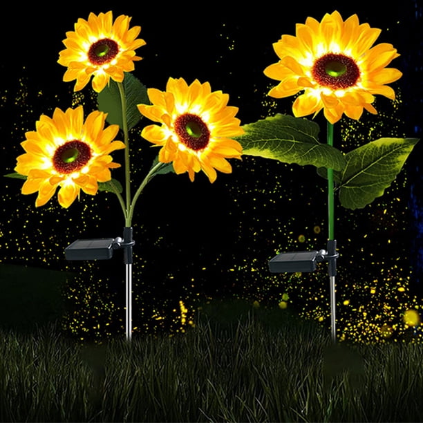 Xihbxyly Luces de Jardín de Girasol, Diseño Floral Led para Exteriores, Tallos y Hojas Ajustables, Resistentes a La Intemperie, Decoración para Patio, Camino, Activación Nocturna Automática, Paquete