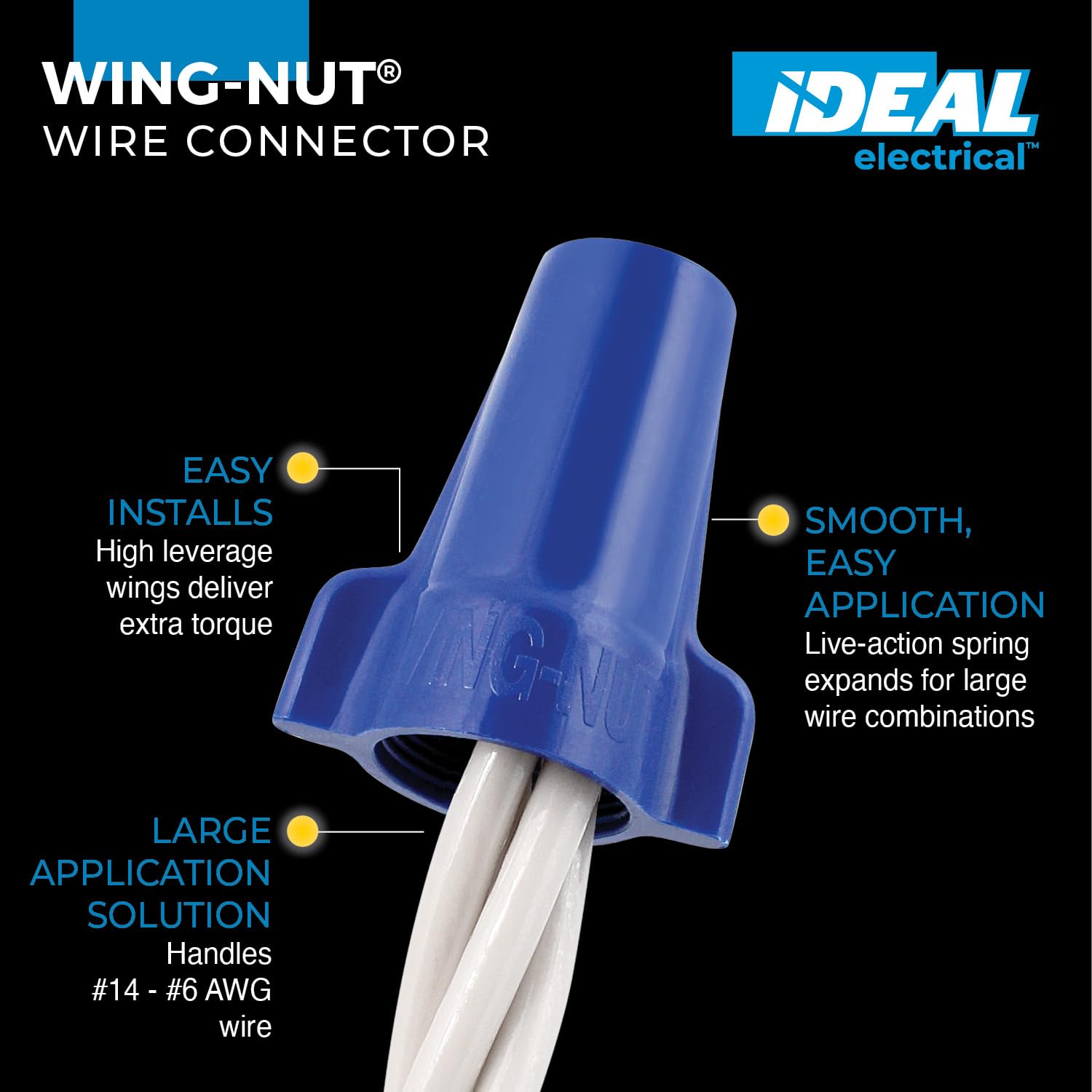 Ideal Electrical 30-454 wing screw wire connector, model 454 blue, (25/bag), large size