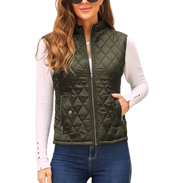 Sexy Dance Ladies Chaqueta acolchada Sin mangas Zip up Slim Fit Chaqueta para mujer Chaleco ligero acolchado con bolsillos