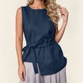 thumbnail image 2 of Ashirexll Summer Tops for Women Women Round Neck Sleeveless Waist Asymmetrical Hem Solid Color Casual Blouse Top, 2 of 7
