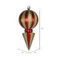thumbnail image 2 of Vickerman 12" Red and Lime Striped Shiny Ball Finial Ornament with Glitter Accents, 2 of 2