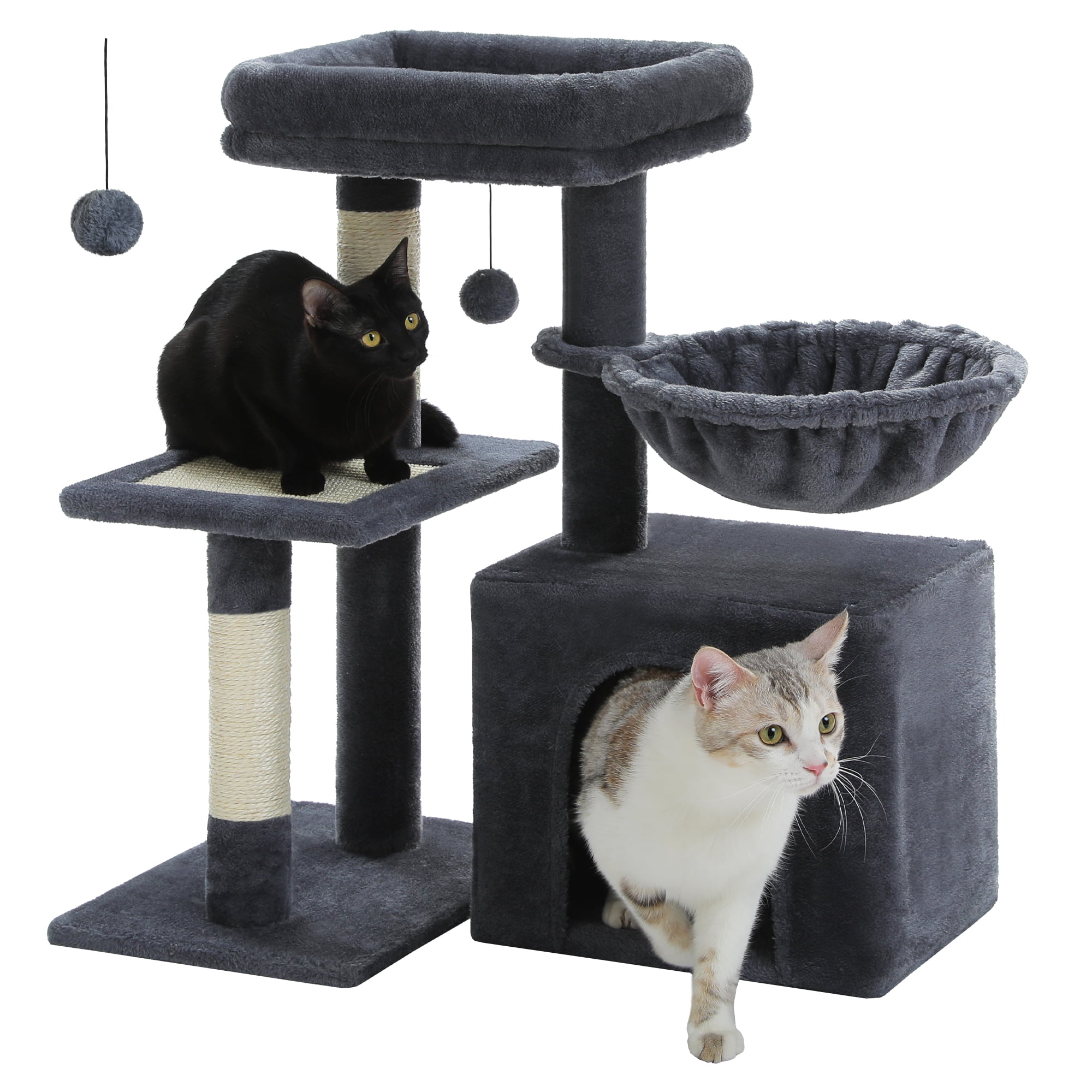 PAWZ Road 28" Small Cat Tree Tower Condo with Perch, Scratching Post for Indoor Cats, Dark Gray
