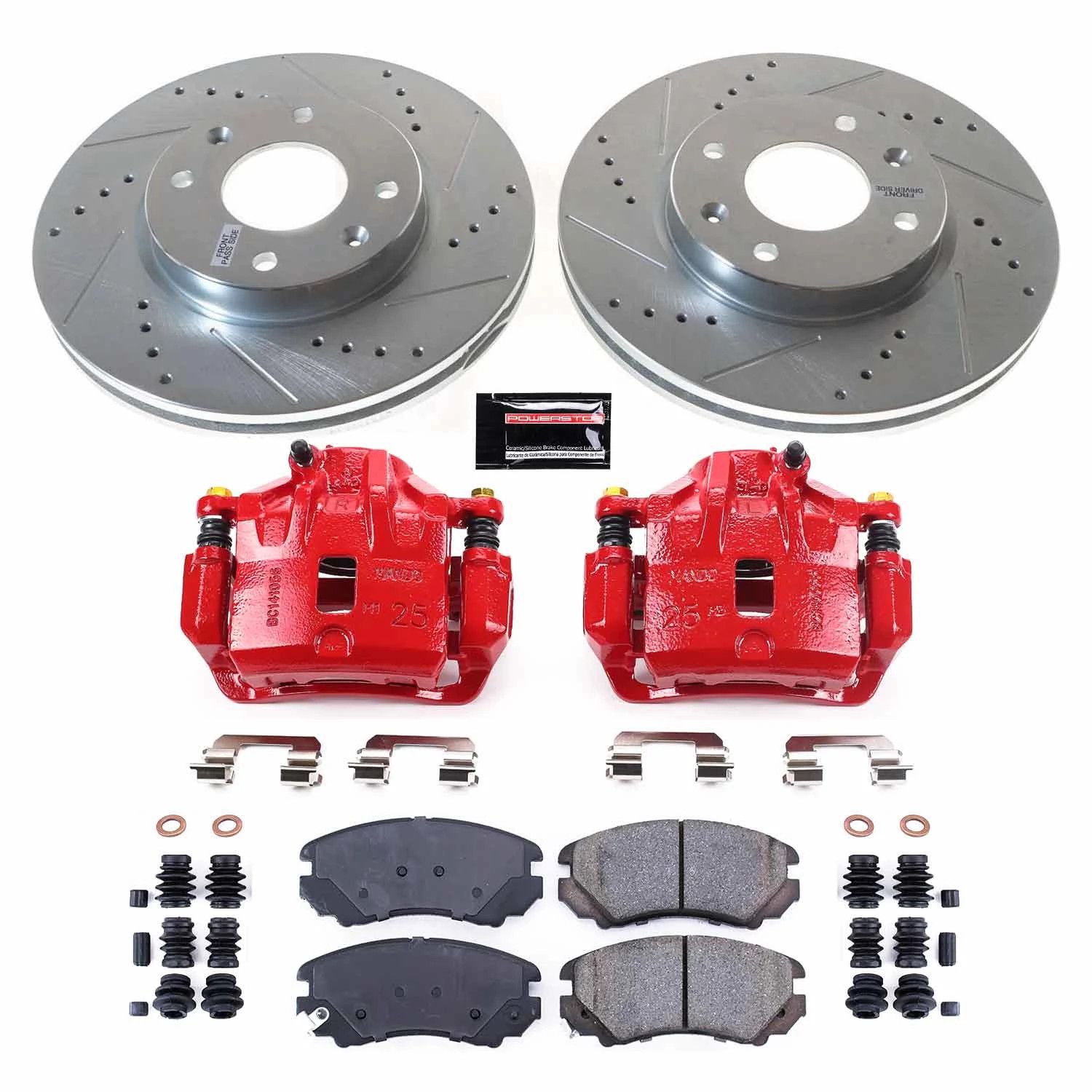 PowerStop Front Z23 Evolution Sport Brake Pad and Rotor Kit with Red Powder Coated Calipers Fits: HYUNDAI KIA Select Models KC5290A