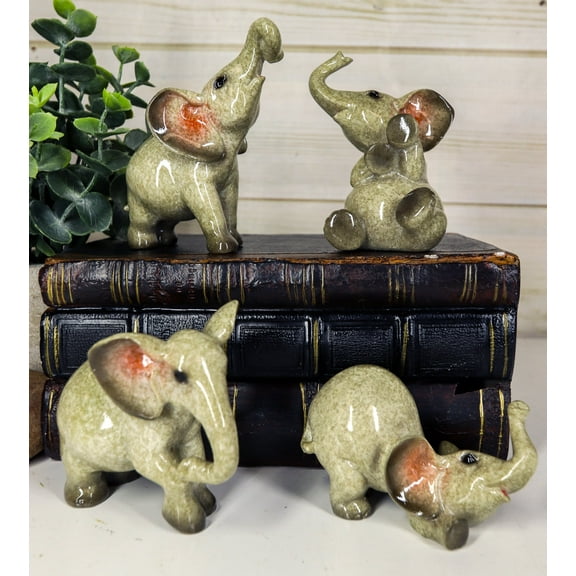 Ebros Safari Baby Calf Elephant Playing 3.25"H Decorative Figurine Set of 4