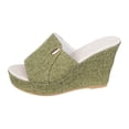 thumbnail image 6 of Rokment Linen Wedges Dress Slides Sandals for Women Beach Breathable Cotton Fabric Open Toe Platform Extra High Heels Fashion Casual Summer Espadrilles Heeled Slip on AG Size 6, 6 of 7